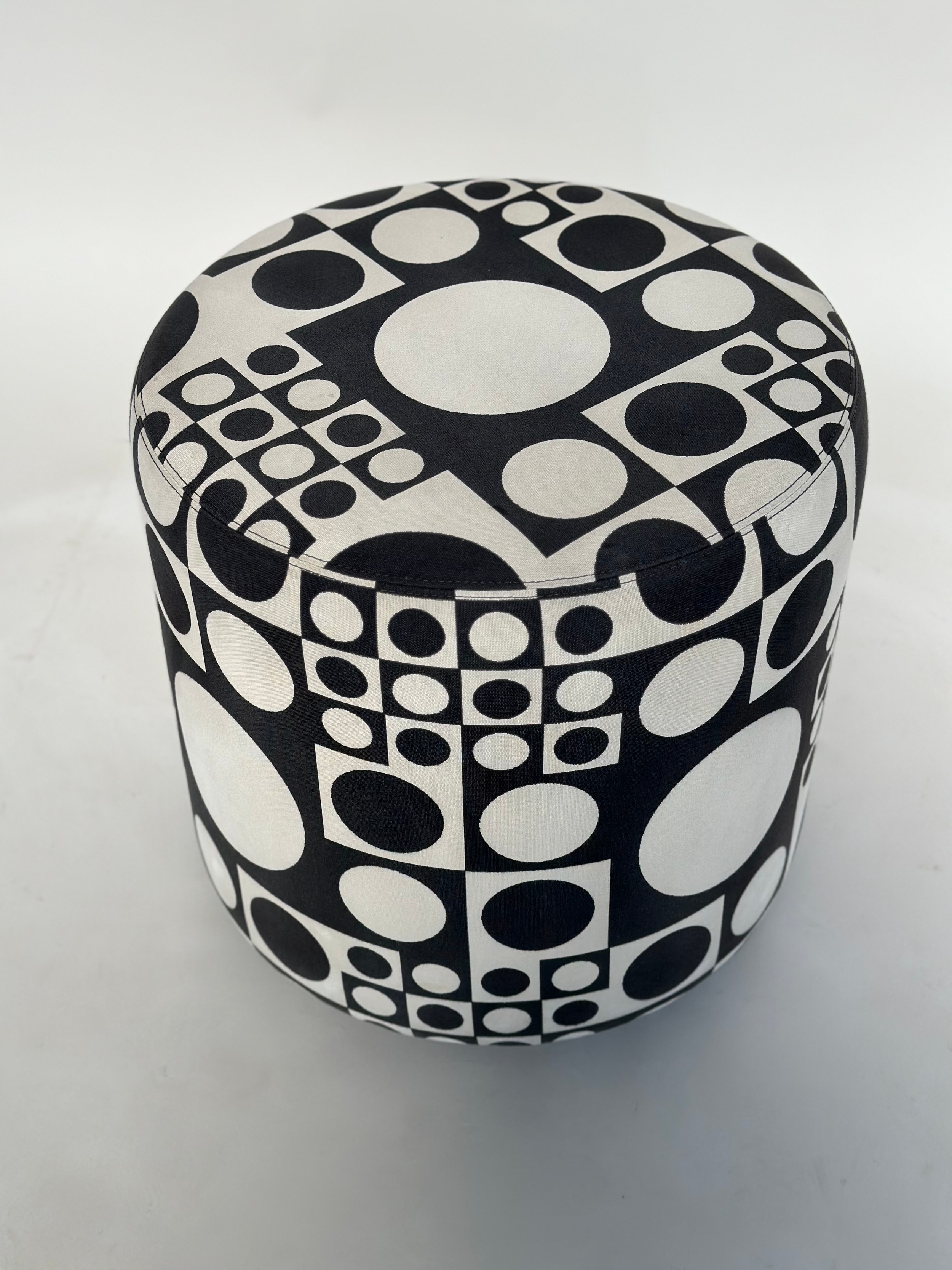 STOOL BY JOHANSON DESIGN, circular drum form with black/white 60s style fabric upholstery, 44cm W - Image 2 of 5