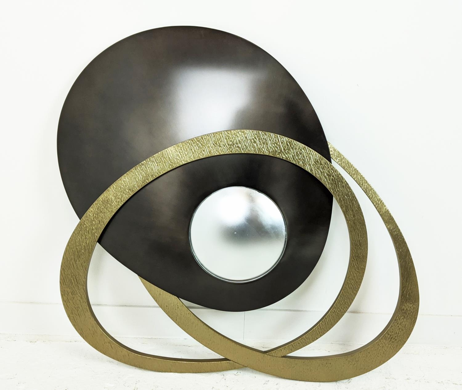 CONVEX WALL MIRROR, with oversized abstract frame, 112cm x 105cm.