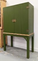 COCKTAIL CABINET, ex Dorchester Hotel, Chinese style, green and gilt, 116.5cm x 58.5cm x 180cm.