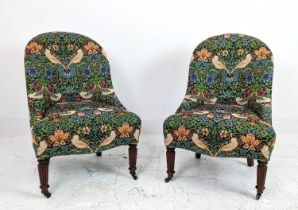 SLIPPER CHAIRS, a pair, second quarter 19th century mahogany in William Morris strawberry thief