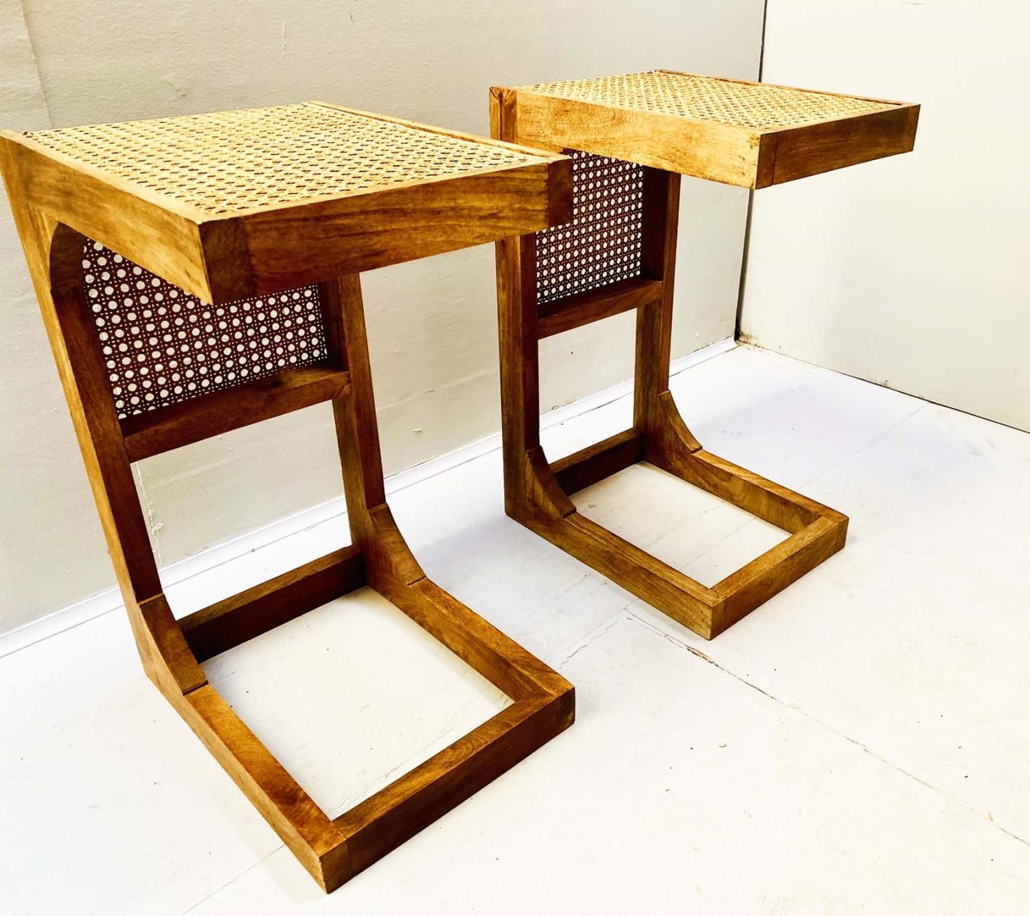 SIDE TABLES, a pair, 1970's Danish style, in wood and rattan, 60cm H x 30cm x 40cm. (2) - Image 5 of 5