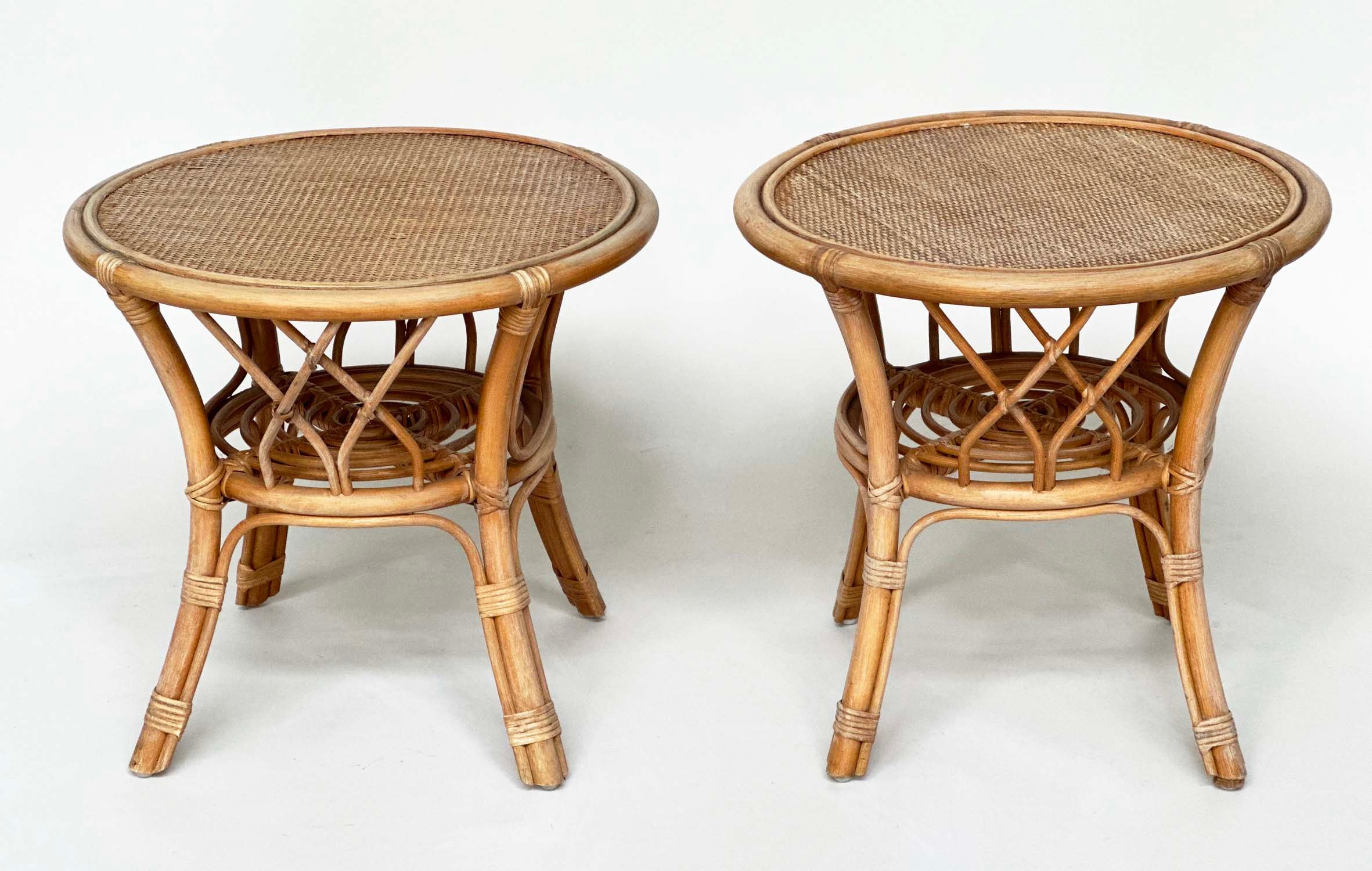LAMP TABLES, a pair, circular rattan, wicker panelled and cane bound, 55cm x 53cm H. (2) - Image 8 of 8