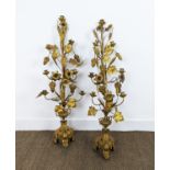 TABLE CANDLABRAS, a pair, each 107cm H x 33cm W, gilt metal with grain and grape detail, with candle