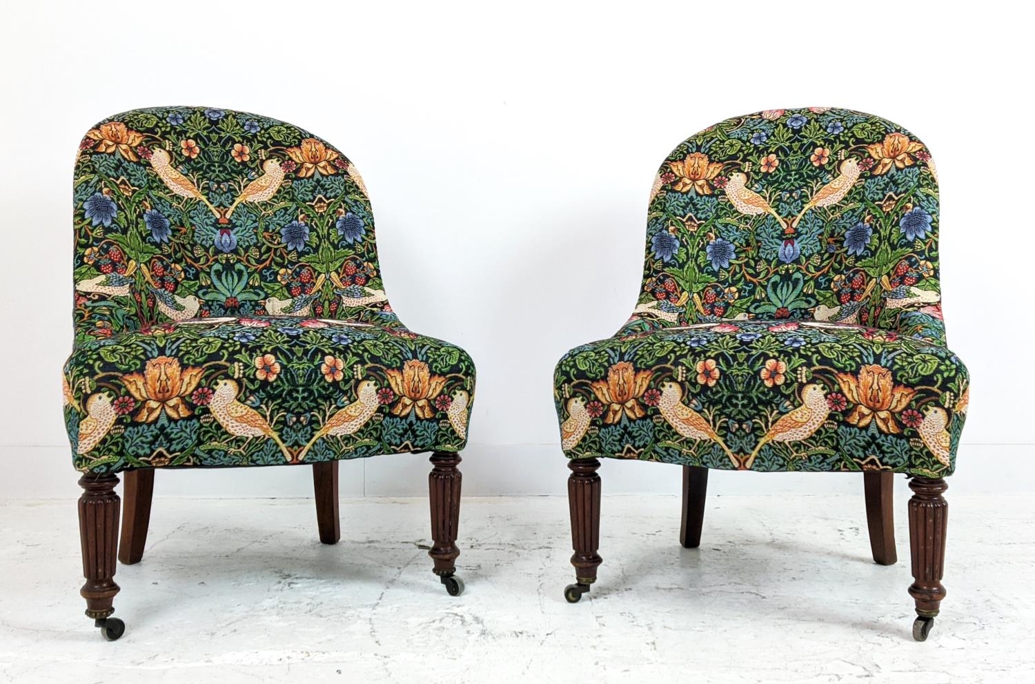 SLIPPER CHAIRS, a pair, second quarter 19th century mahogany in William Morris strawberry thief - Image 3 of 8