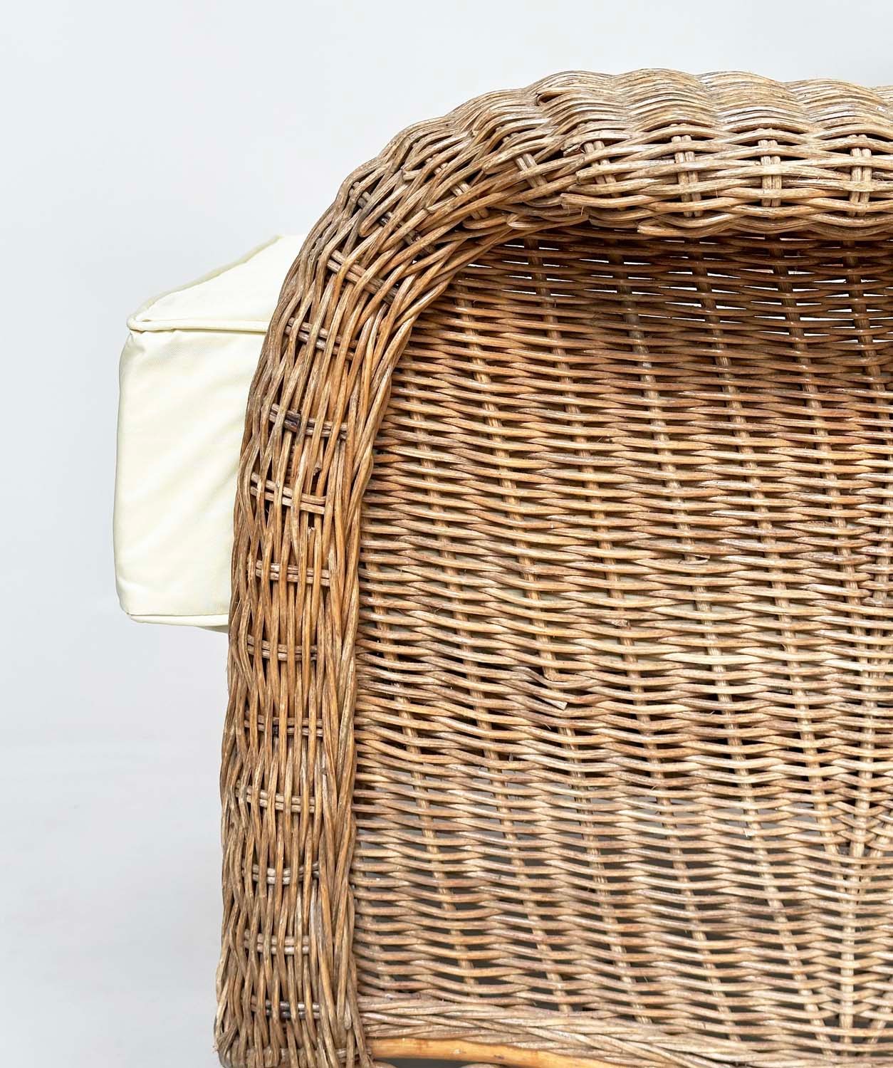 CONSERVATORY ARMCHAIR, mid 20th century rattan framed and cane woven with shaped back and - Image 7 of 13