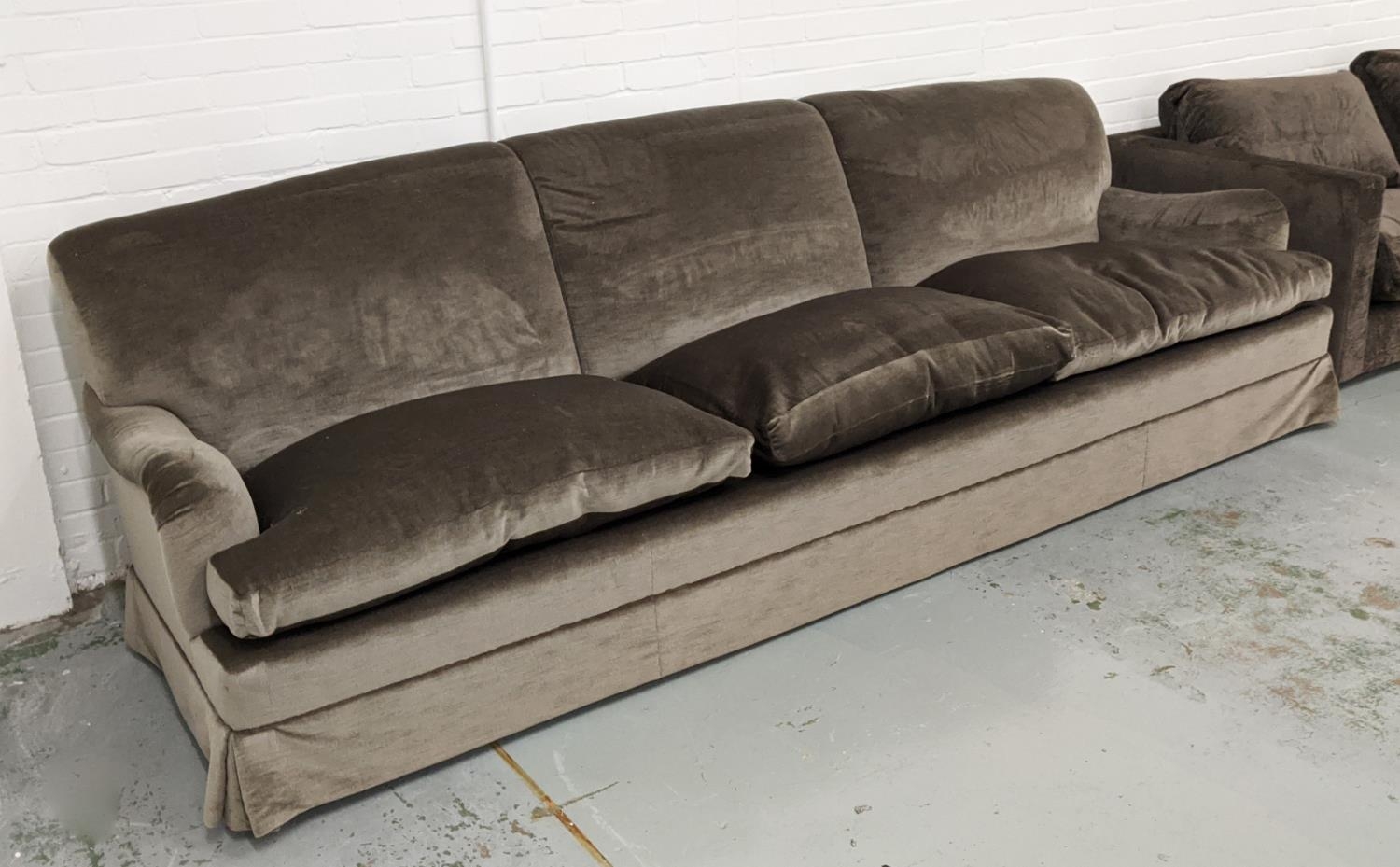 HOWARD STYLE SOFA, dark grey velvet upholstery, 300cm W approx. - Image 2 of 5