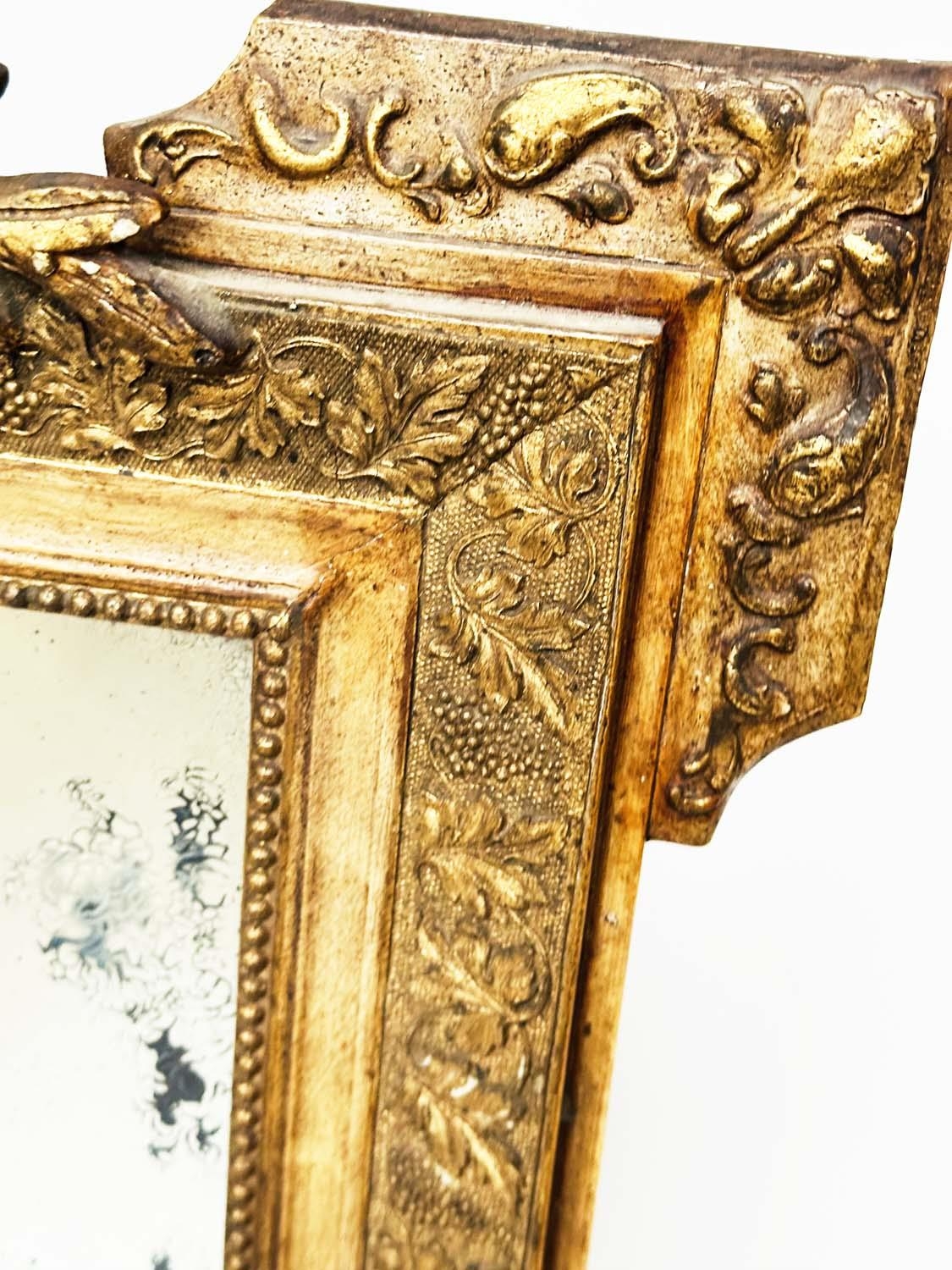 WALL MIRROR, 19th century French giltwood and gesso moulded, rectangular beaded frame, early/ - Image 2 of 7