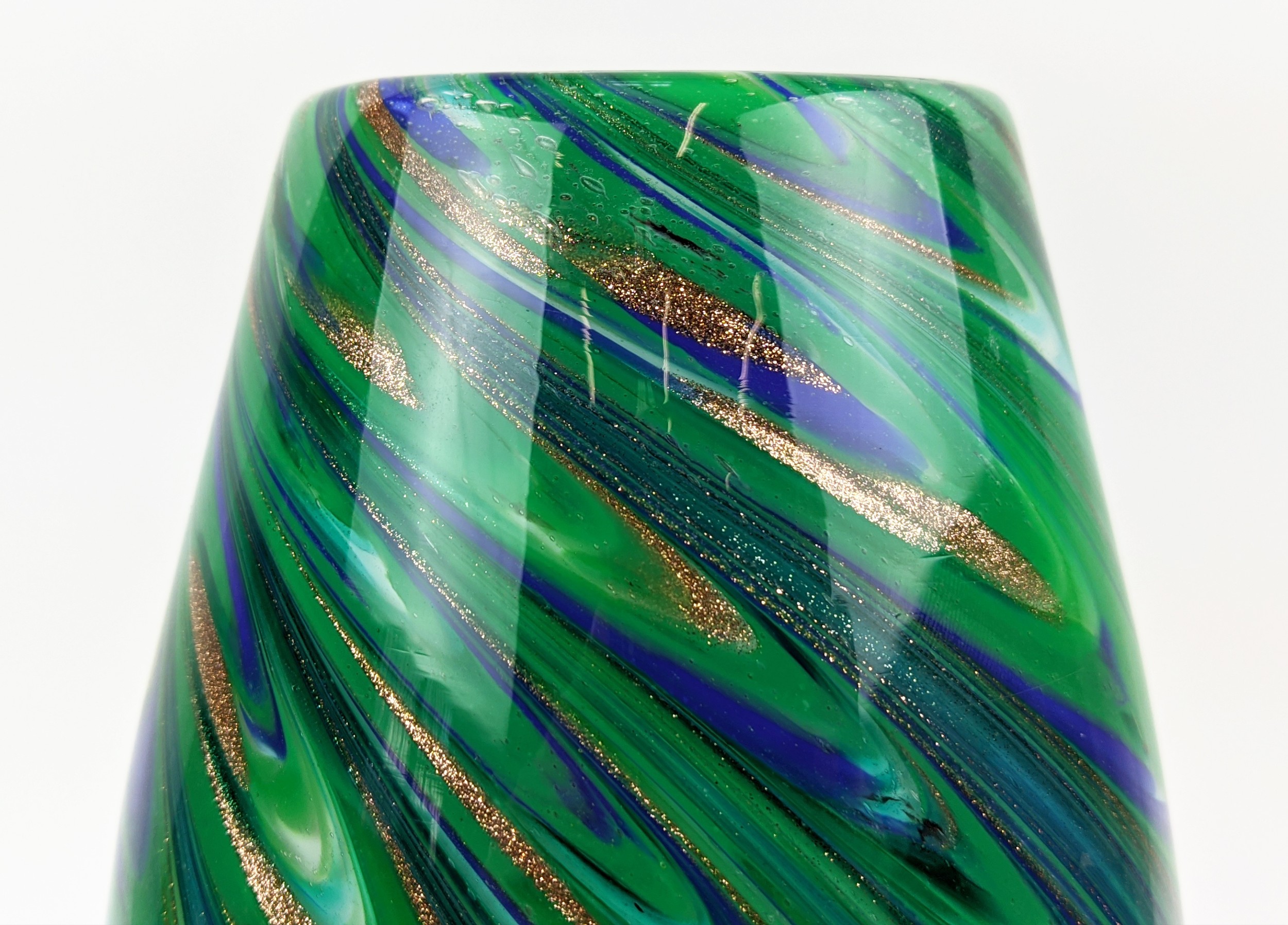A MURANO GLASS VASE, of ovoid form, with a green, white and blue swirling pattern, gold flecks, 40cm - Image 2 of 7