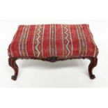 KELIM HEARTH STOOL, Victorian rosewood with Turkoman kelim brass studded upholstery, 77cm W x 50cm D