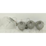 GLASS PENDANT LIGHTS, a set of three, 35cm H, and another larger ribbed glass pendant light, 35cm