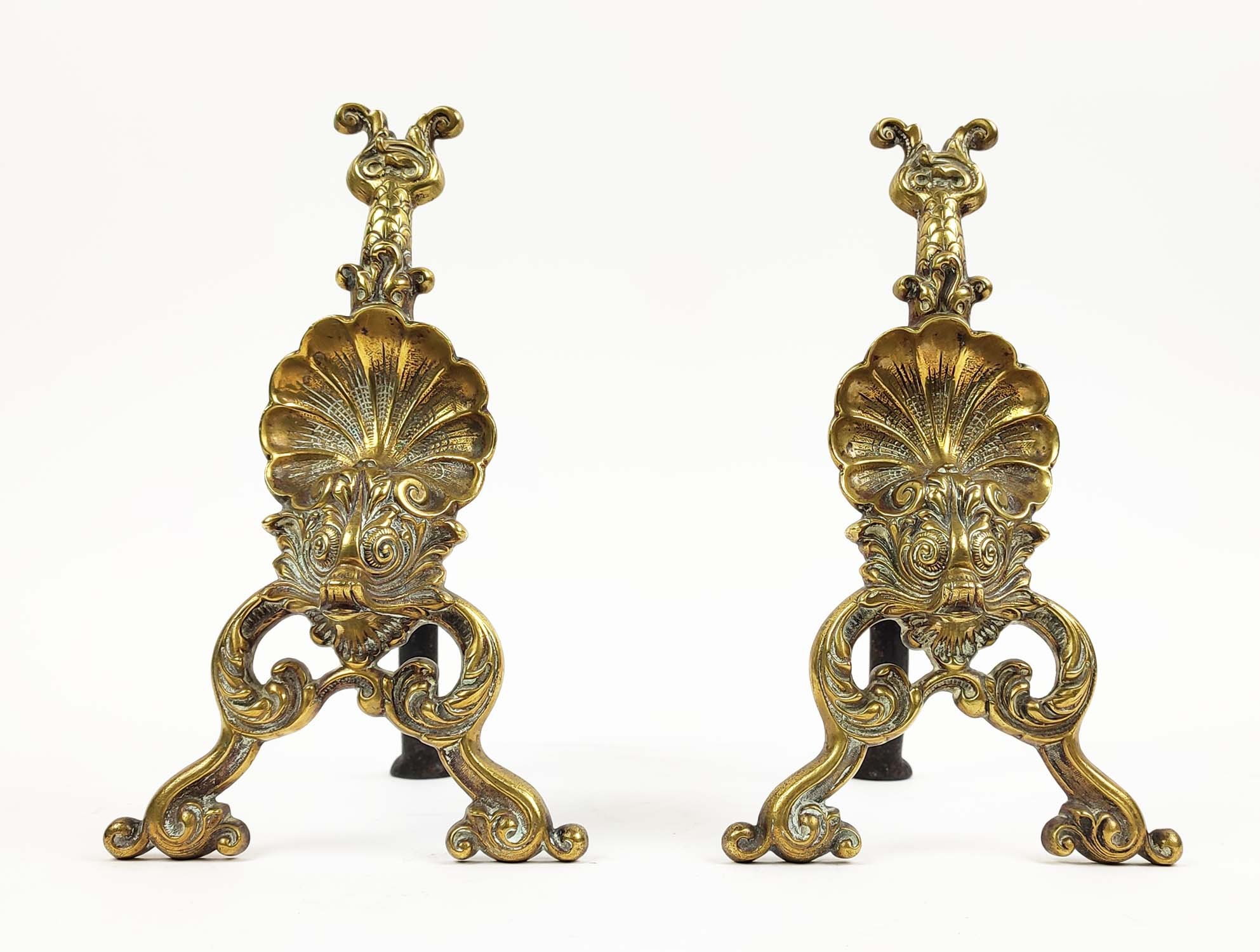 A PAIR OF VICTORIAN BRASS FIRE DOGS, made by William Tonks and Sons, circa 1880, 27cm H x 22cm D. - Image 8 of 8