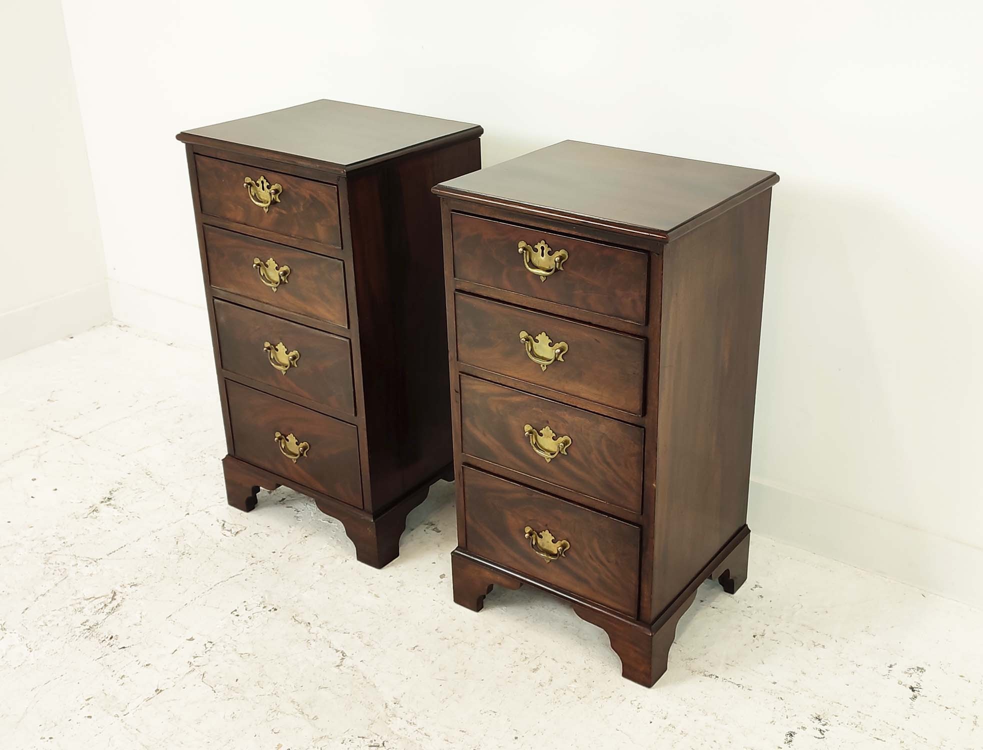 BEDSIDE CHESTS, a pair, late 19th/early 20th century mahogany, labelled S & H Jewel of four drawers, - Image 3 of 8
