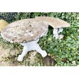 GARDEN TABLE AND BENCH, composite stone, table 68cm H x 70cm W, bench 47cm H x 103cm W (2)