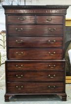 CHEST ON CHEST, George III mahogany in two parts with eight drawers, 116cm W x 55cm D x 178cm H.