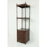 WHATNOT, Late Victorian mahogany with inlaid detail and single door, 156cm H x 40cm D x 40cm W.