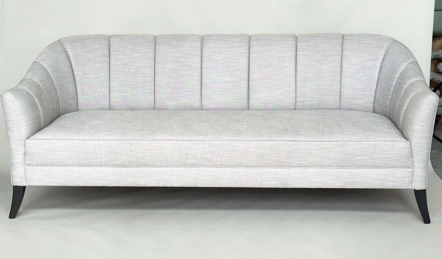 BRAY DESIGN SOFA, ribbed curved back and out swept supports, in Sahco Flint fabric upholstery, 210cm