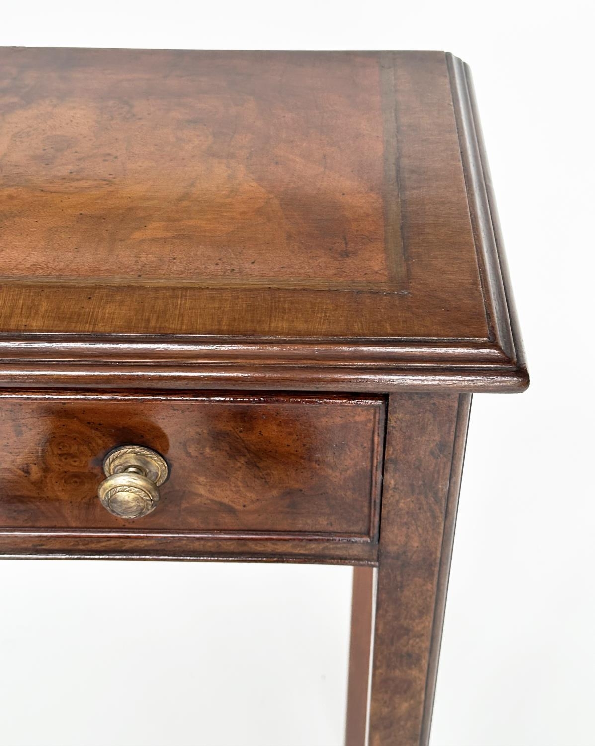 HALL TABLE, George III design burr walnut and crossbanded with three frieze drawers and tapering - Image 5 of 9