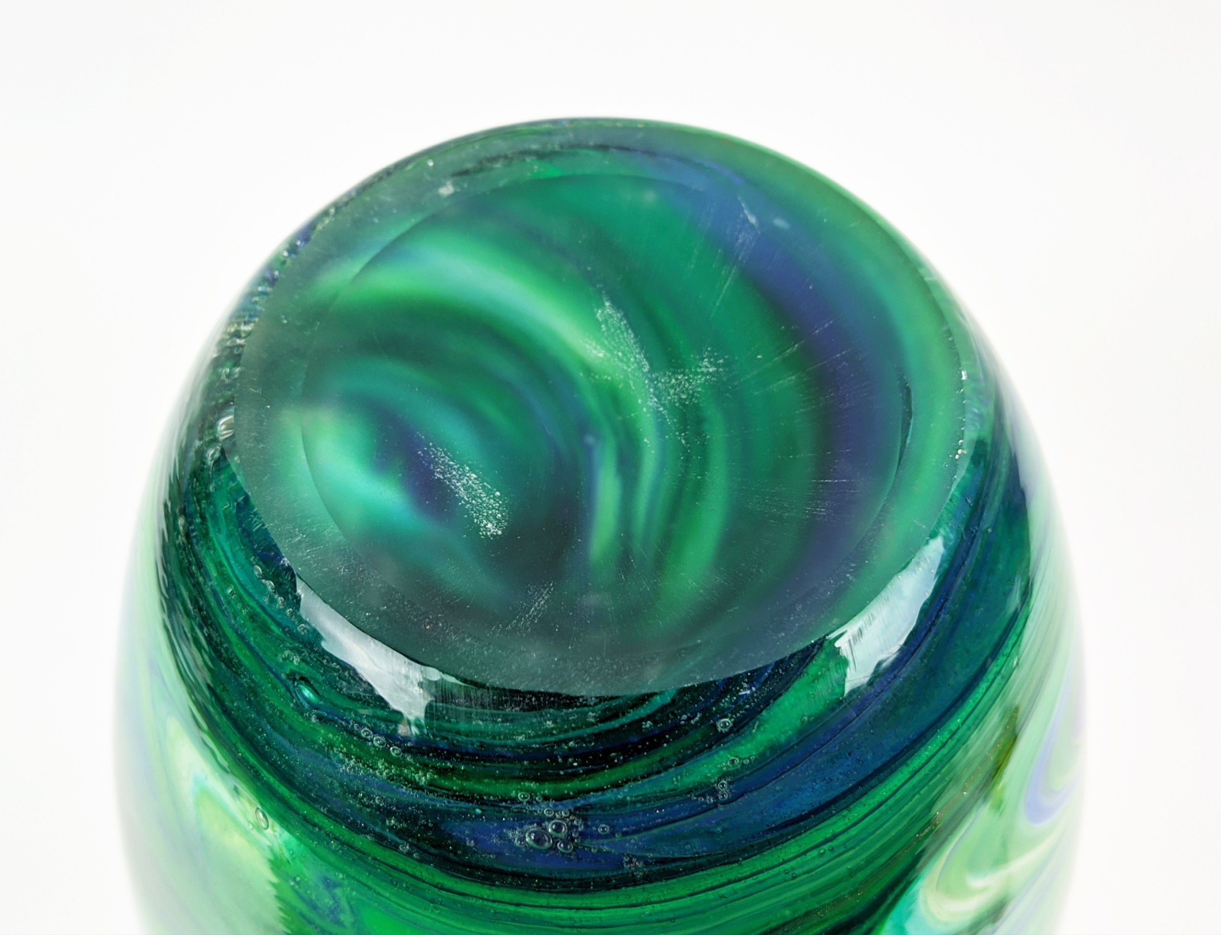 A MURANO GLASS VASE, of ovoid form, with a green, white and blue swirling pattern, gold flecks, 40cm - Image 7 of 7