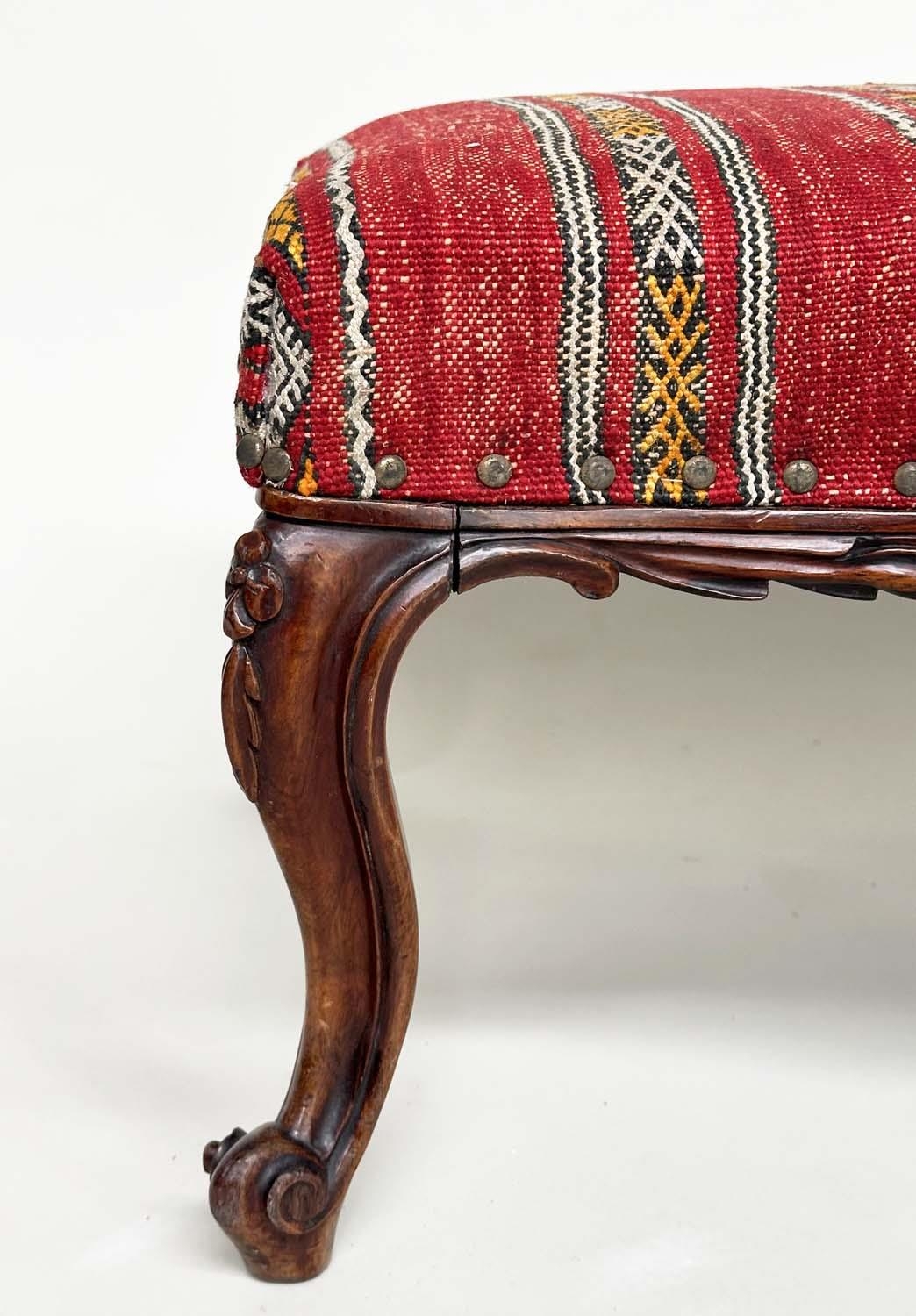 KELIM HEARTH STOOL, Victorian rosewood with Turkoman kelim brass studded upholstery, 77cm W x 50cm D - Image 4 of 7