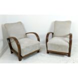 HALABALA ARMCHAIRS, a pair, mid 20th century beechwood and boucle wool upholstered, 89cm H x 66cm