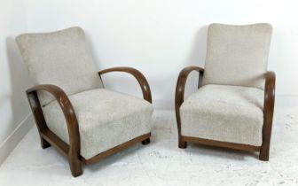 HALABALA ARMCHAIRS, a pair, mid 20th century beechwood and boucle wool upholstered, 89cm H x 66cm