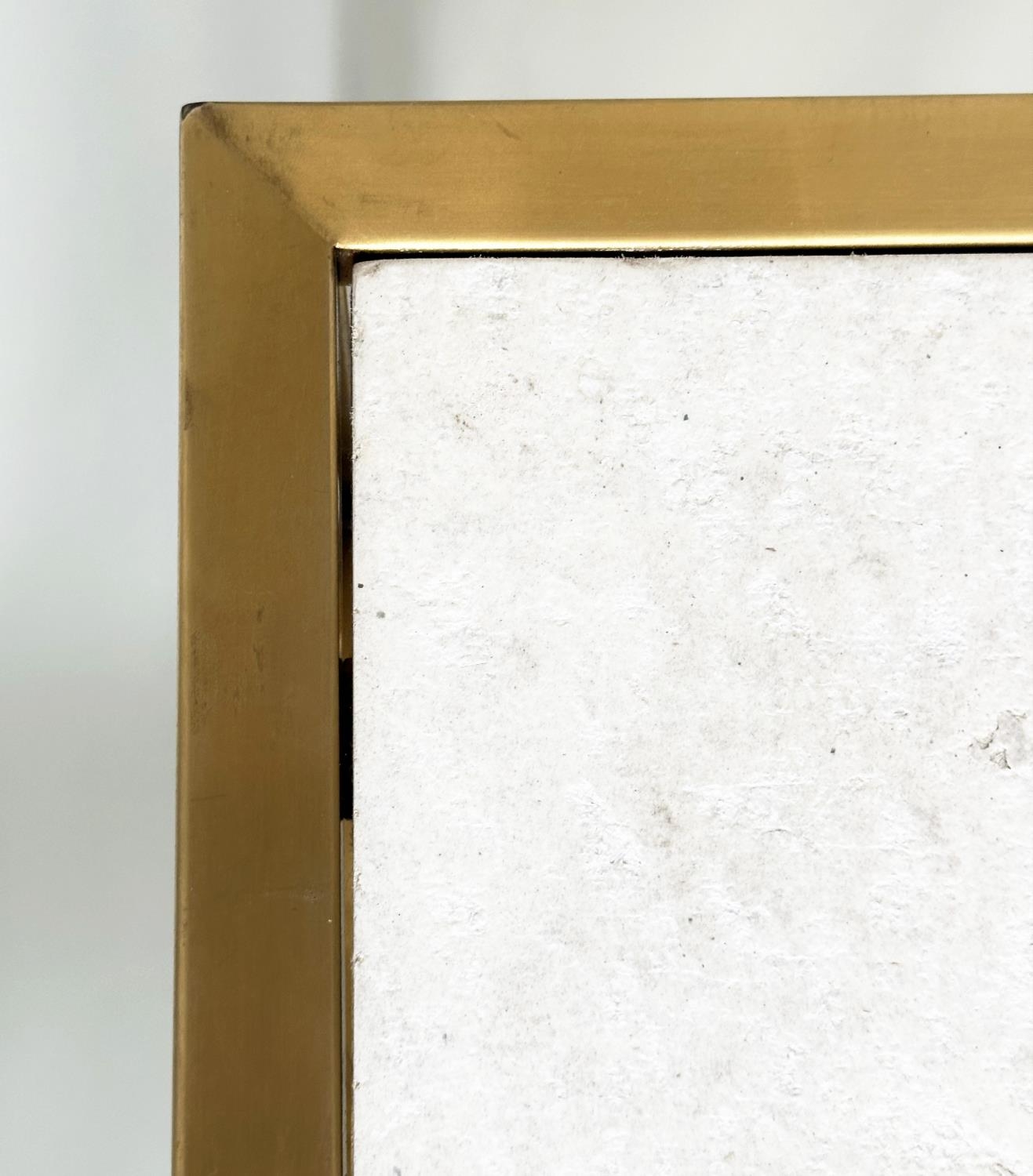 LOW TABLE, square gilded metal framed with reconstituted travertine marble, 88cm x 88cm x 45cm H. - Image 6 of 6