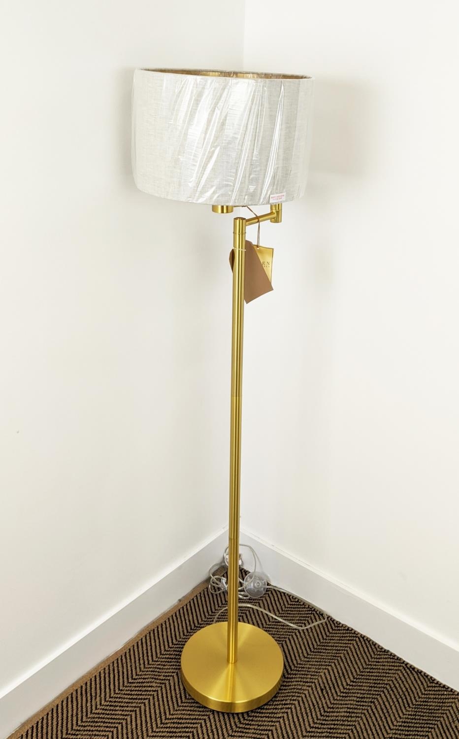 LAUREN RALPH LAUREN HOME FLOOR LAMP, gilt metal, with shade, 143cm H. - Image 2 of 5