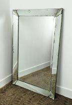 WALL MIRROR, with a mirrored angled edge, of Venetian influence, 75cm x 118cm.