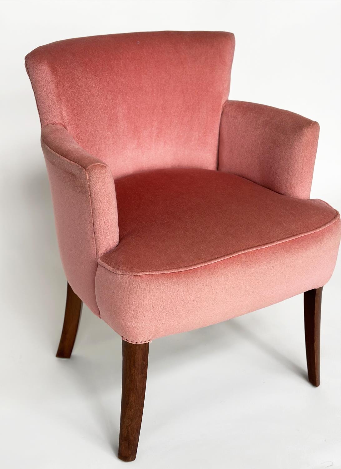BRIDGE ARMCHAIR, mid 20th century rose velvet upholstered with tapering supports. - Image 6 of 6