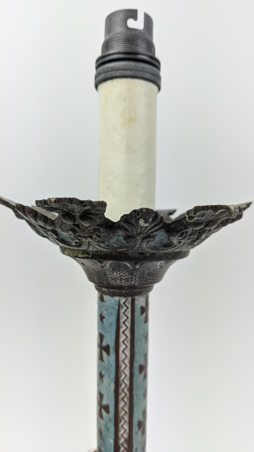 ALTAR CANDLESTICK LAMPS, a pair, with light blue highlights, 50cm H. (2) - Image 5 of 6