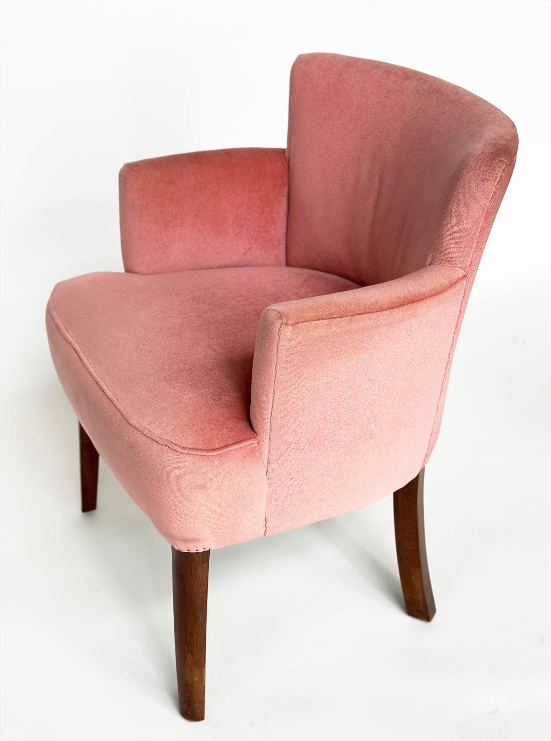 BRIDGE ARMCHAIR, mid 20th century rose velvet upholstered with tapering supports. - Image 2 of 6