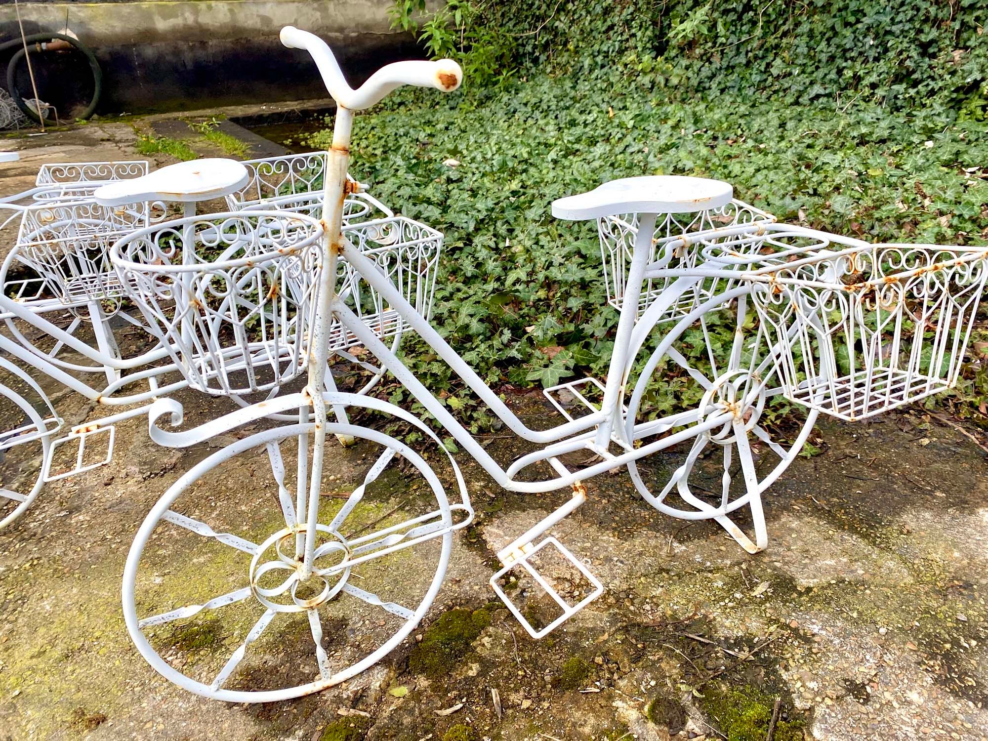 BICYCLE PLANTERS, a set of four, white painted metal, 63cm H x 88cm x 44cm. (4) - Image 4 of 5