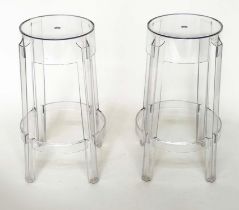 KARTELL CHARLES GHOST STOOLS, a pair, by Philippe Starck, 66cm H x 42.5 cm diam. (2)