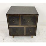 JULIAN CHICHESTER 'ALFRED' BEDSIDE TABLE, smoked oak and black velvet style drawers, 61cm W xc