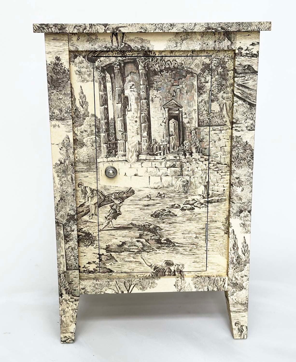 SIDE CABINET, French style decoupage toile de jouy print with single door, 50cm x 40cm x 80cm H. - Image 6 of 13