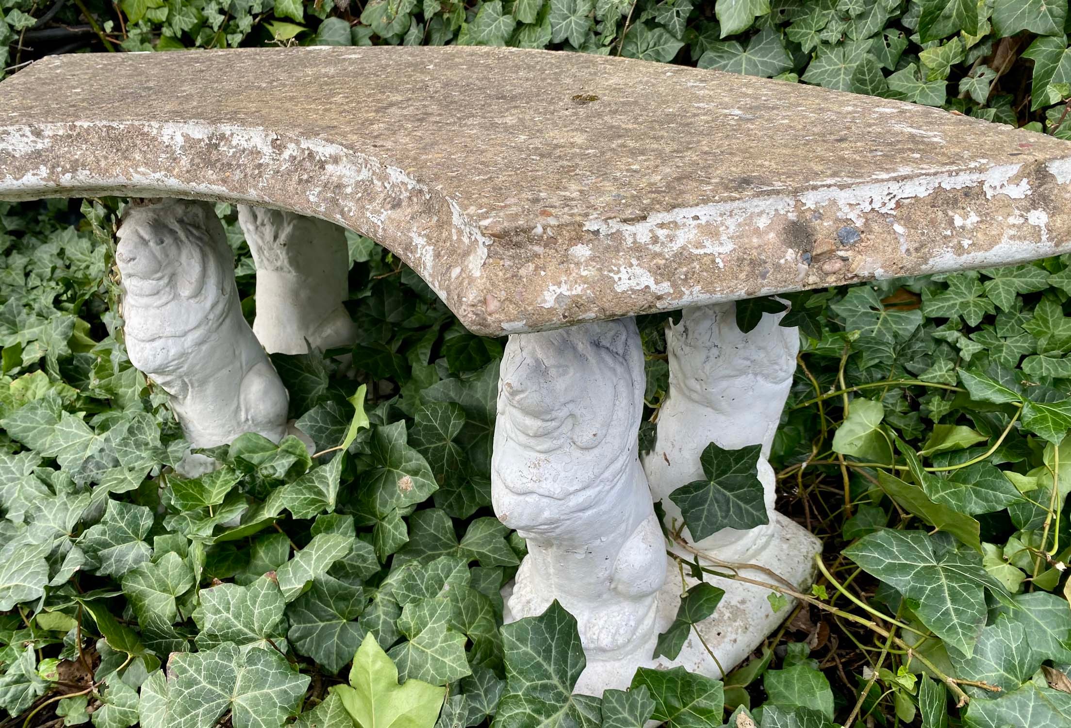 GARDEN TABLE AND BENCH, composite stone, table 68cm H x 70cm W, bench 47cm H x 103cm W (2) - Image 2 of 5