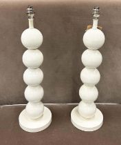 COACH HOUSE TABLE LAMPS, a pair, white metal ball stems, 62cm H. (2)