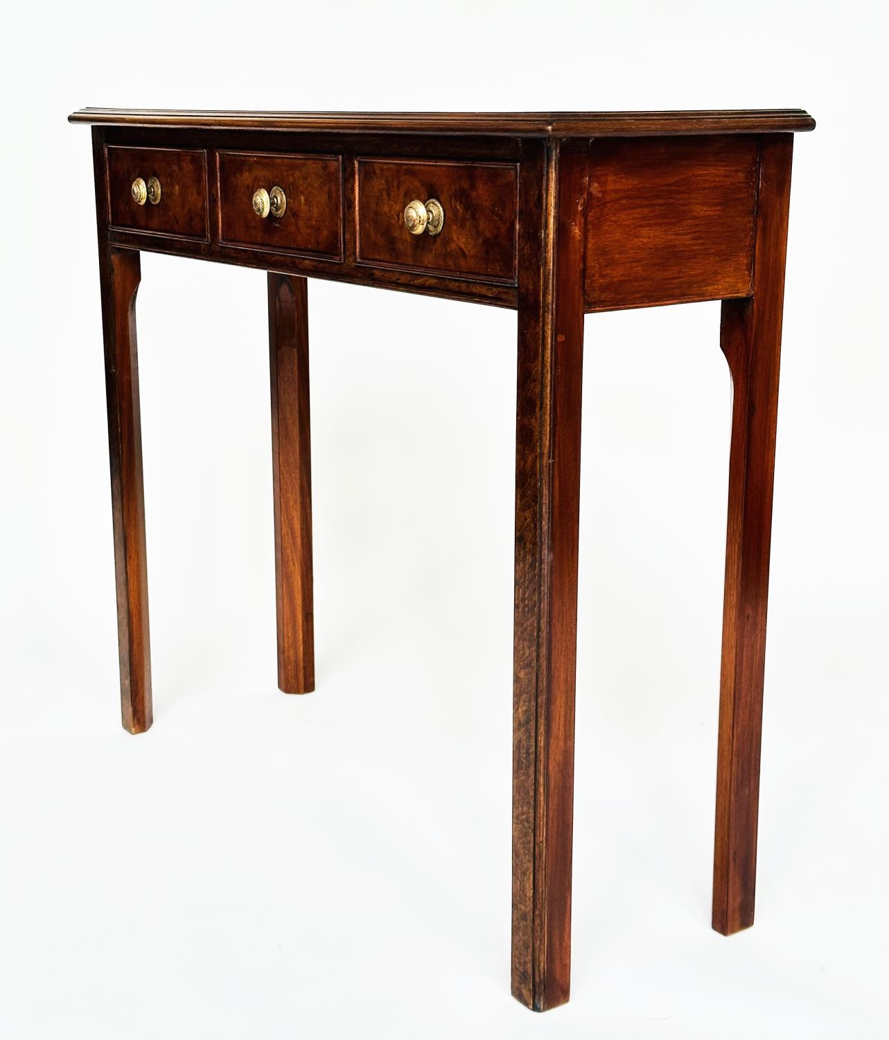 HALL TABLE, George III design burr walnut and crossbanded with three frieze drawers and tapering - Image 7 of 9