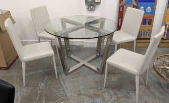 FRAG BELLA CHAIRS, a set of four, by G.E.R. Fauciglietti, 94cm H and a dining table, glass top,