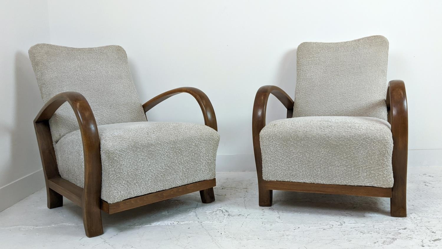 HALABALA ARMCHAIRS, a pair, mid 20th century beechwood and boucle wool upholstered, 89cm H x 66cm - Image 3 of 8