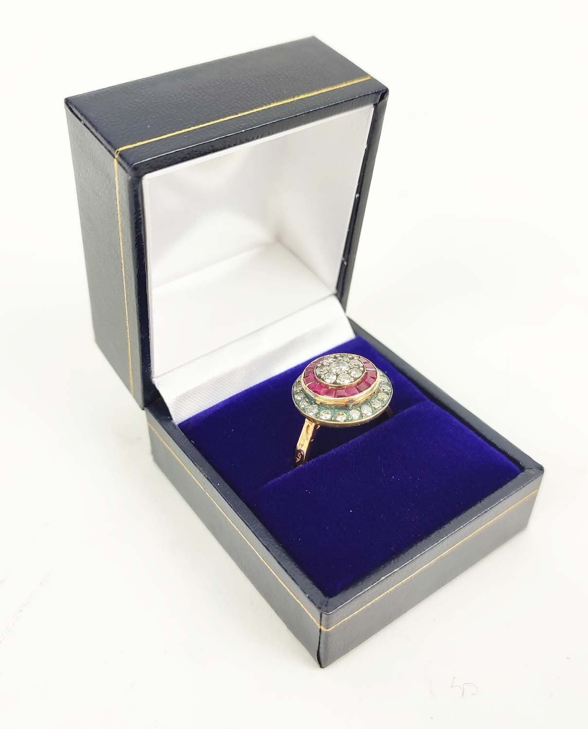 AN 8CT ROSE GOLD RUBY AND DIAMOND CLUSTER RING, with calibre cut rubies and round brilliant cut - Image 2 of 3