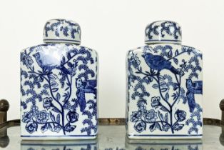GINGER JARS, a pair, blue and white glazed ceramic, 26cm H approx. (2)