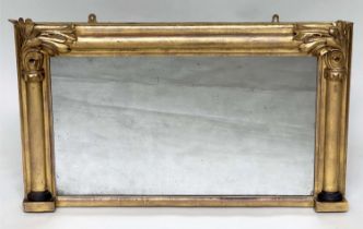 WALL MIRROR, William IV carved giltwood rectangular with columns and carved acanthus leaf corners,