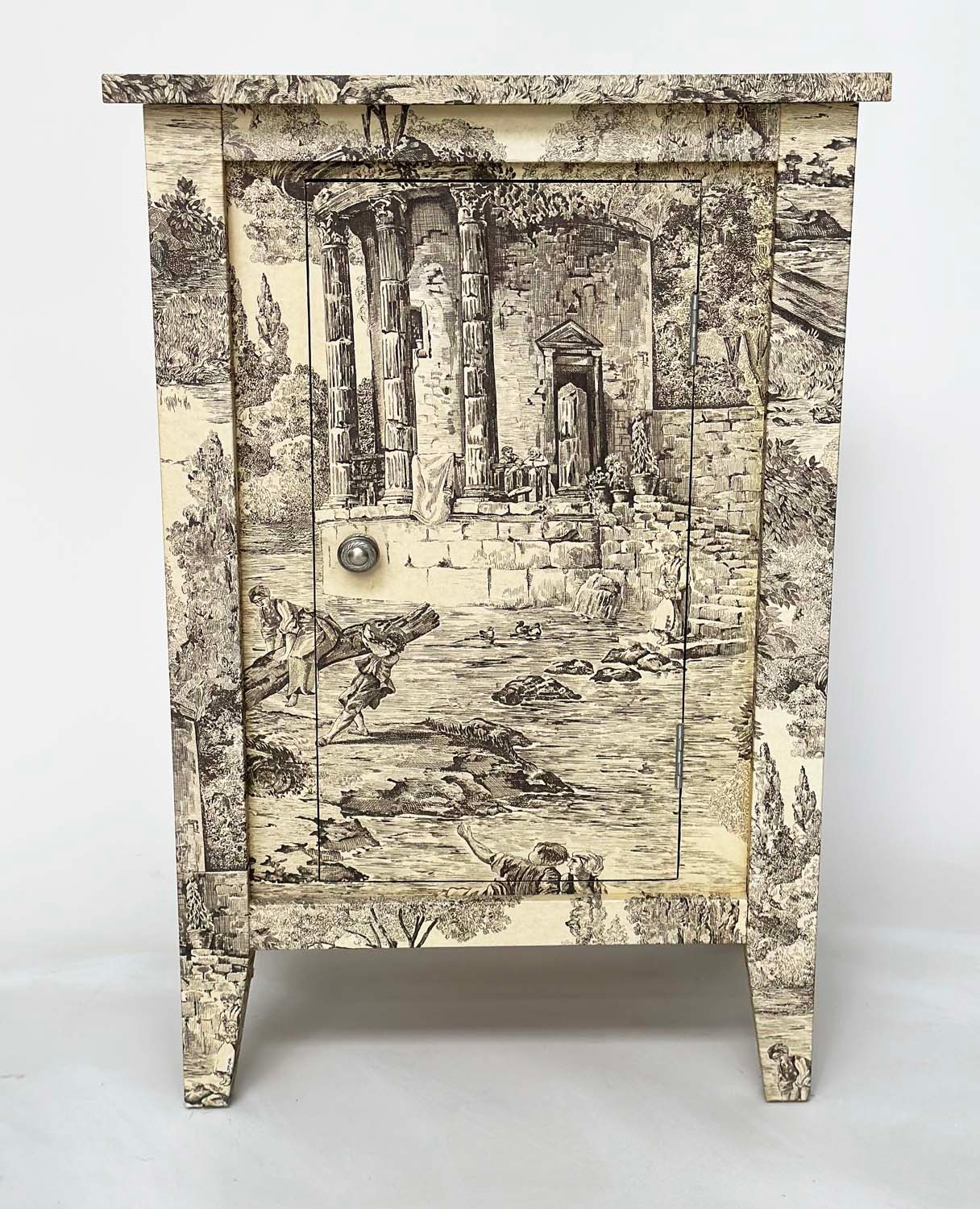 SIDE CABINET, French style decoupage toile de jouy print with single door, 50cm x 40cm x 80cm H. - Image 13 of 13