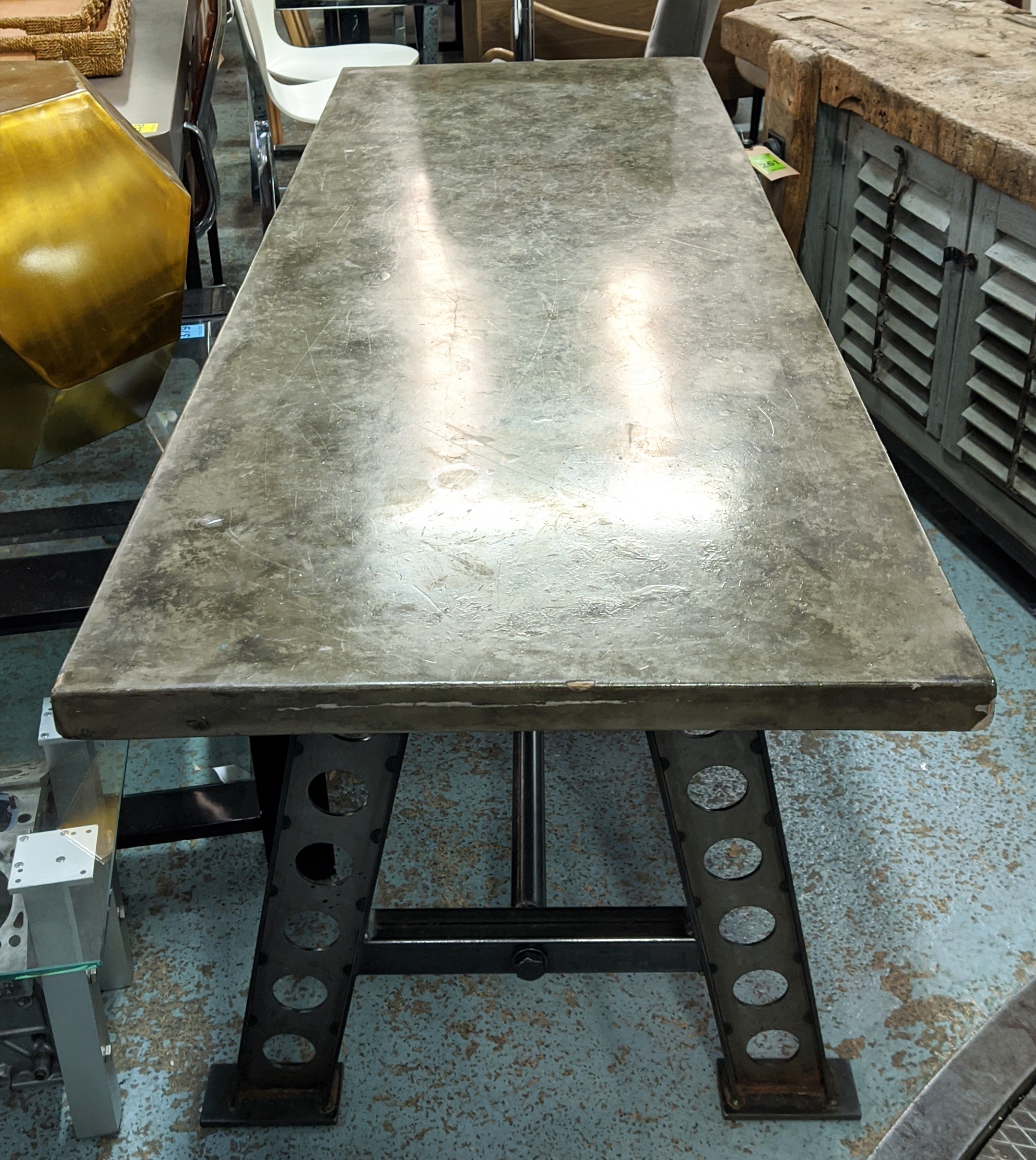 INDUSTRIAL STYLE TABLE, 70cm D x 80cm H x 200cm L, faux metallic top on cast metal supports. - Image 2 of 5