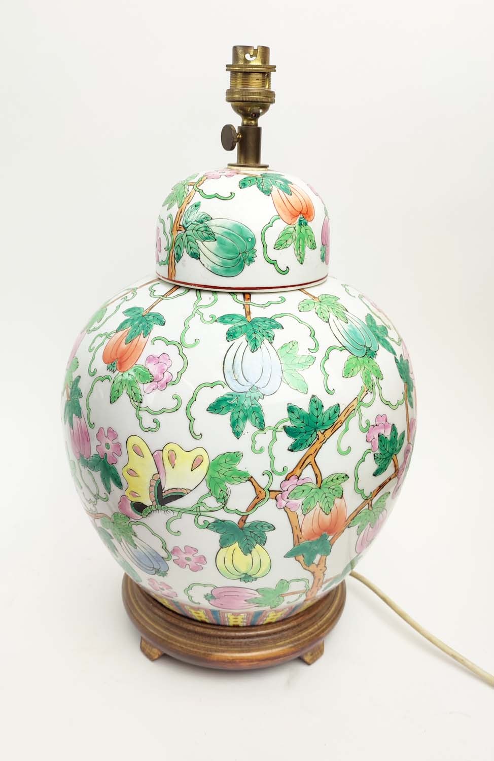 TABLE LAMPS, two pairs, Chinese ceramic with carved hardwood bases, largest 46cm H. (4) - Image 3 of 7