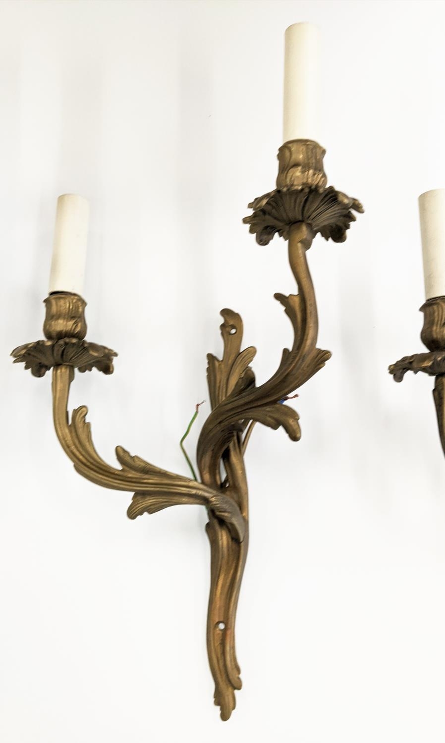 WALL LIGHTS, four rococo style brass, 50cm H. (4) - Image 2 of 6