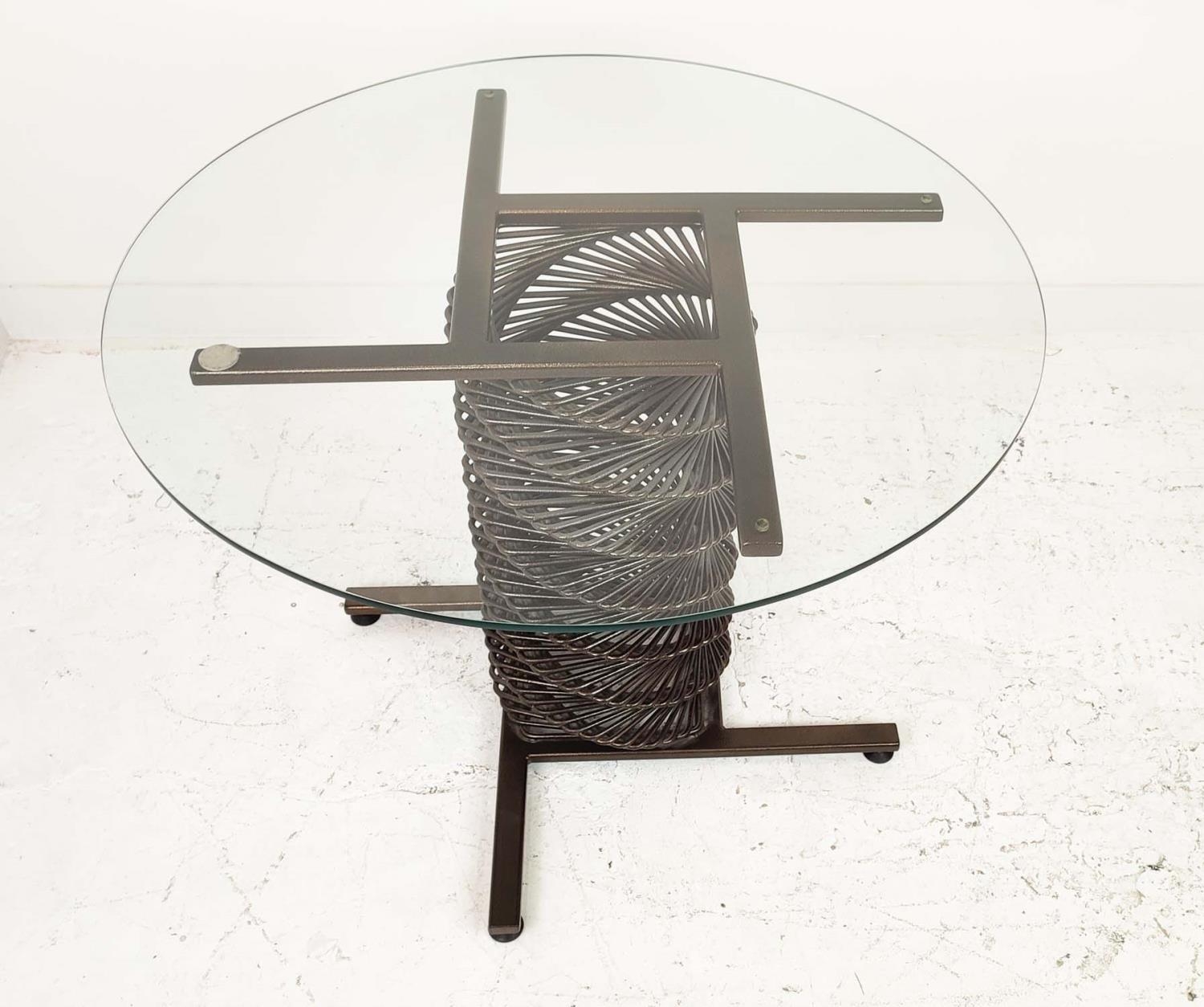 GLASS TOP DINING TABLE, with bespoke helix design metal base, 78cm H x 100cm D. - Image 5 of 5