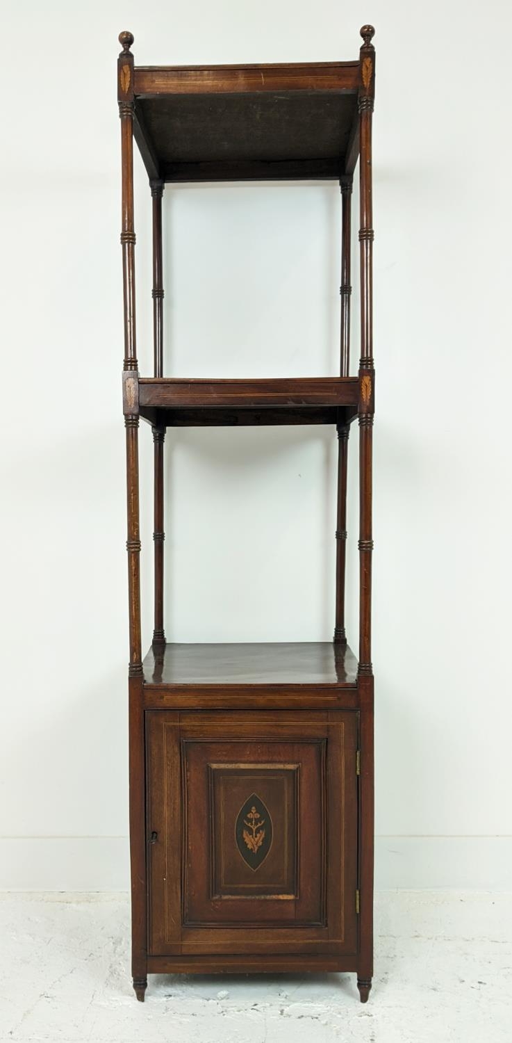 WHATNOT, Late Victorian mahogany with inlaid detail and single door, 156cm H x 40cm D x 40cm W. - Image 8 of 8