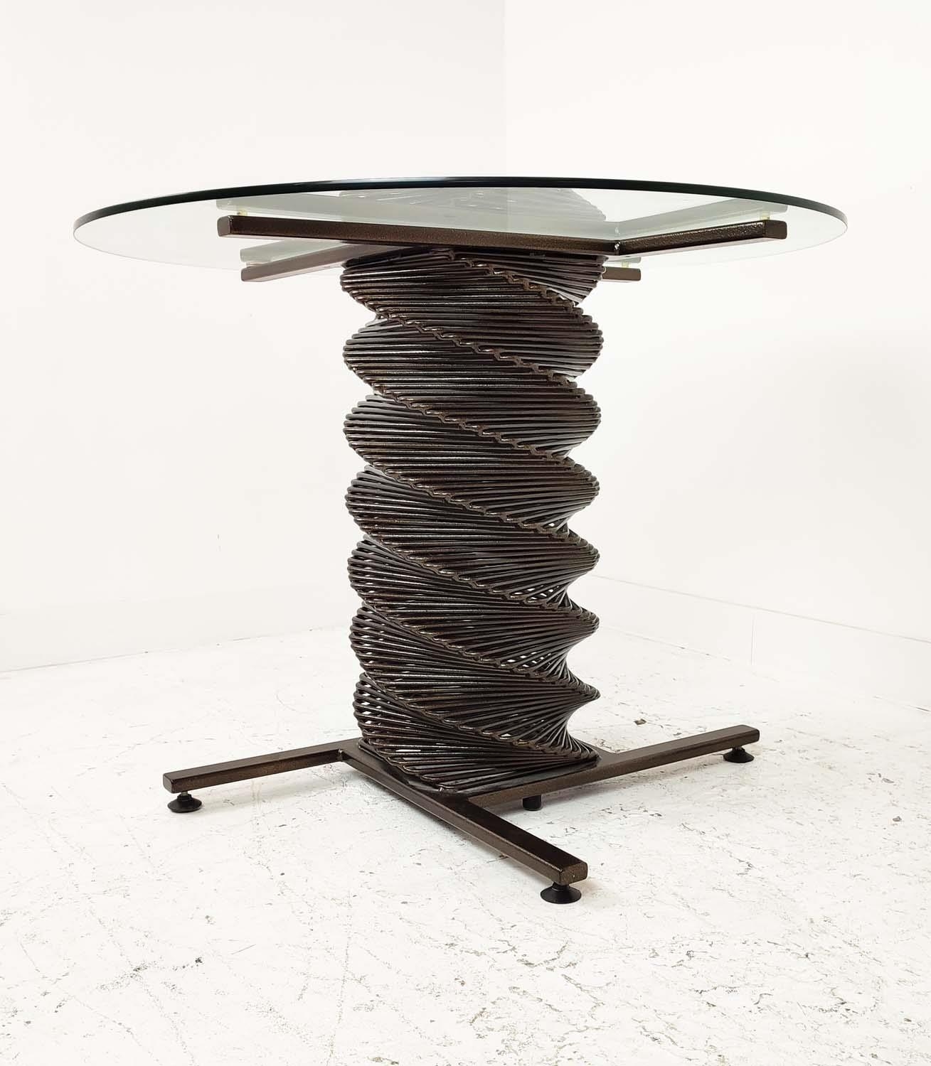 GLASS TOP DINING TABLE, with bespoke helix design metal base, 78cm H x 100cm D. - Image 2 of 5